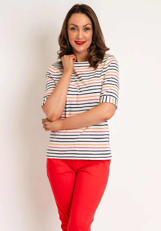Quality Tailoring White Stuff Sydney Boat Neck Striped T-Shirt, Ivory Multi