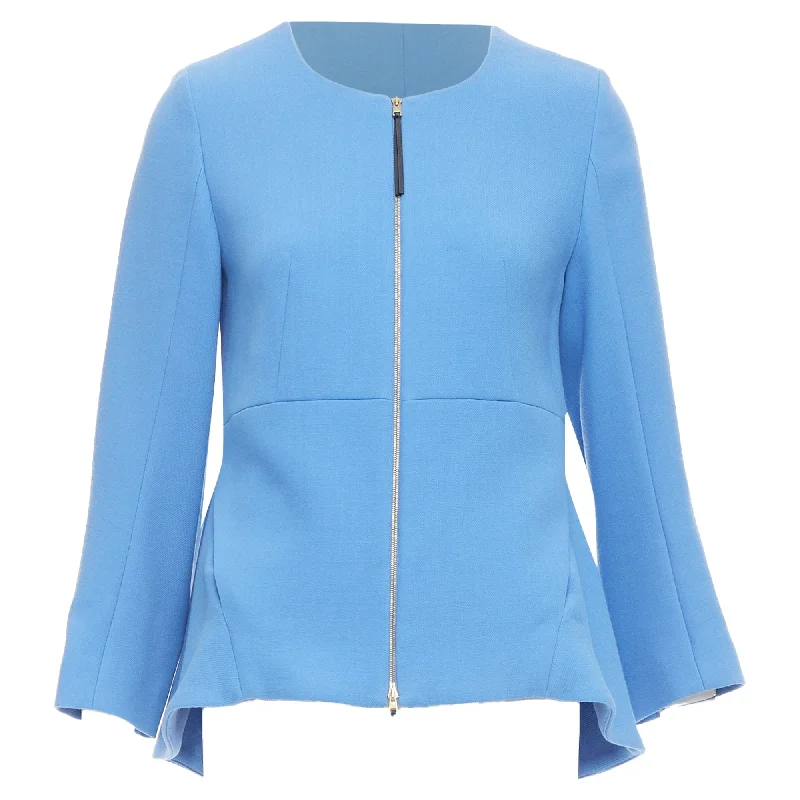 Exquisite Design Marni Virgin Wool Zip Front Peplum Crew Neck Coat