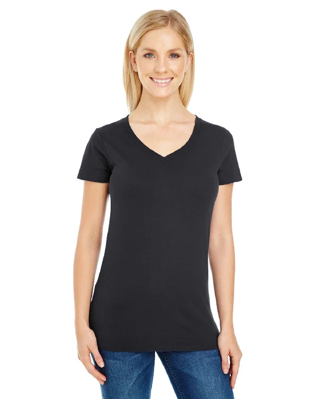 Minimal Style Threadfast Apparel Ladies Pigment Dye V-Neck Tee | Black