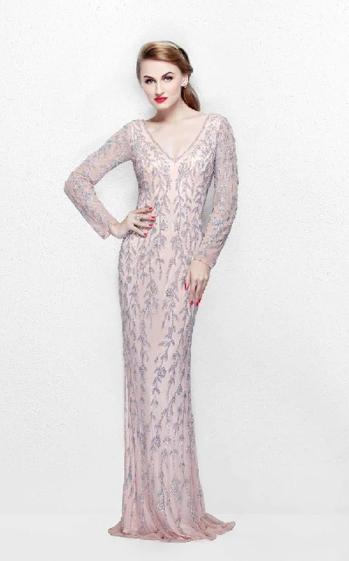 Fashionable Items Primavera Couture - 1728 Foliage Ornamented Sheath Gown - 1 pc Blush in Size 6 Available