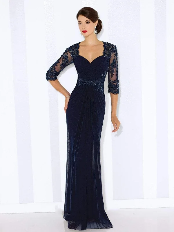 Summer Selection Mon Cheri Illusion Queen Anne Gown in Navy 116672