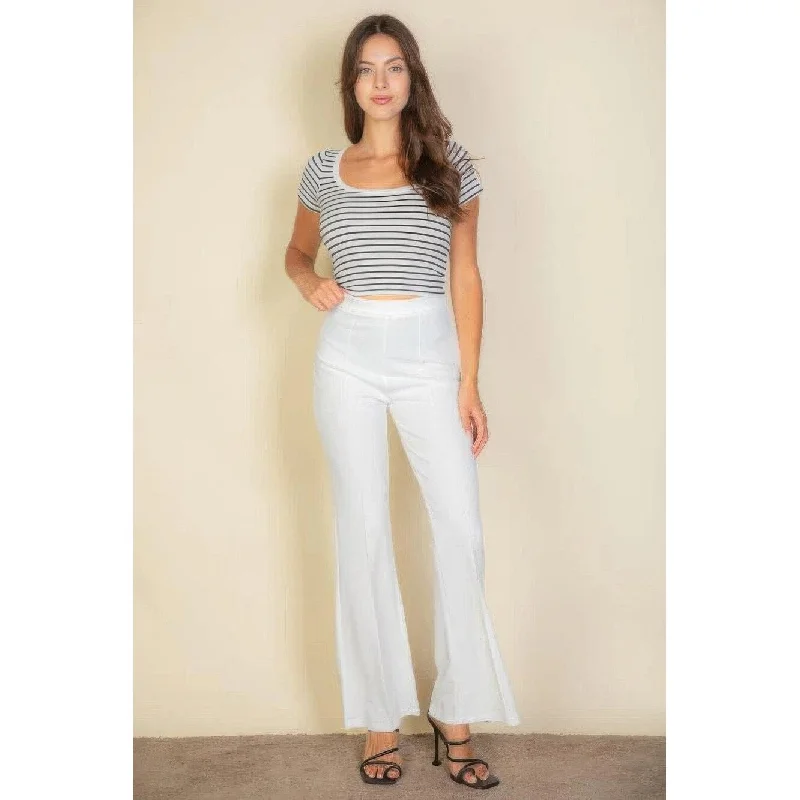 Fresh And Elegant High Waist Stretch Crepe Flare Pants