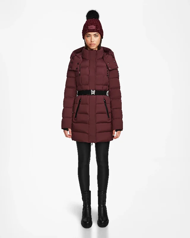 Sweet Breath FRIDA M WOMEN'S MATTE BELTED MID-LENGTH DOWN PUFFER