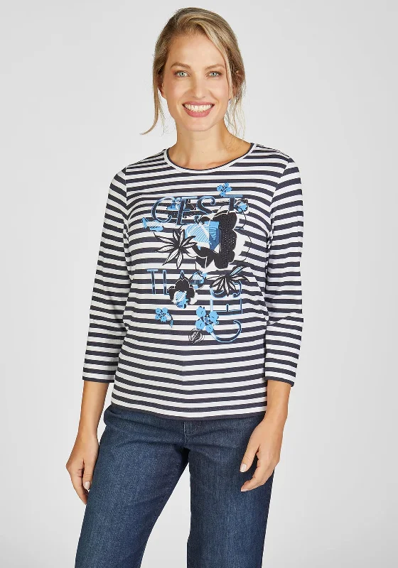 Fashion Touch Rabe Striped Cest Print Jersey Top, Navy