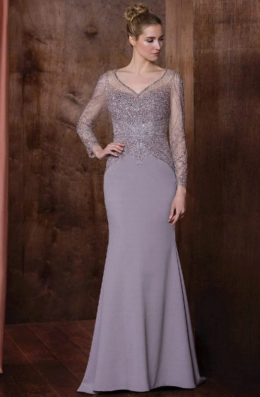 Fashionable In The Times Marsoni by Colors - Long Sleeve Bejeweled V-Neck Trumpet Dress M195 - 1 pc Taupe In Size 22 Available Fashionable In The Times Marsoni by Colors - Long Sleeve Bejeweled V-Neck Trumpet Dress M195 - 1 pc Taupe In Size 22 Available