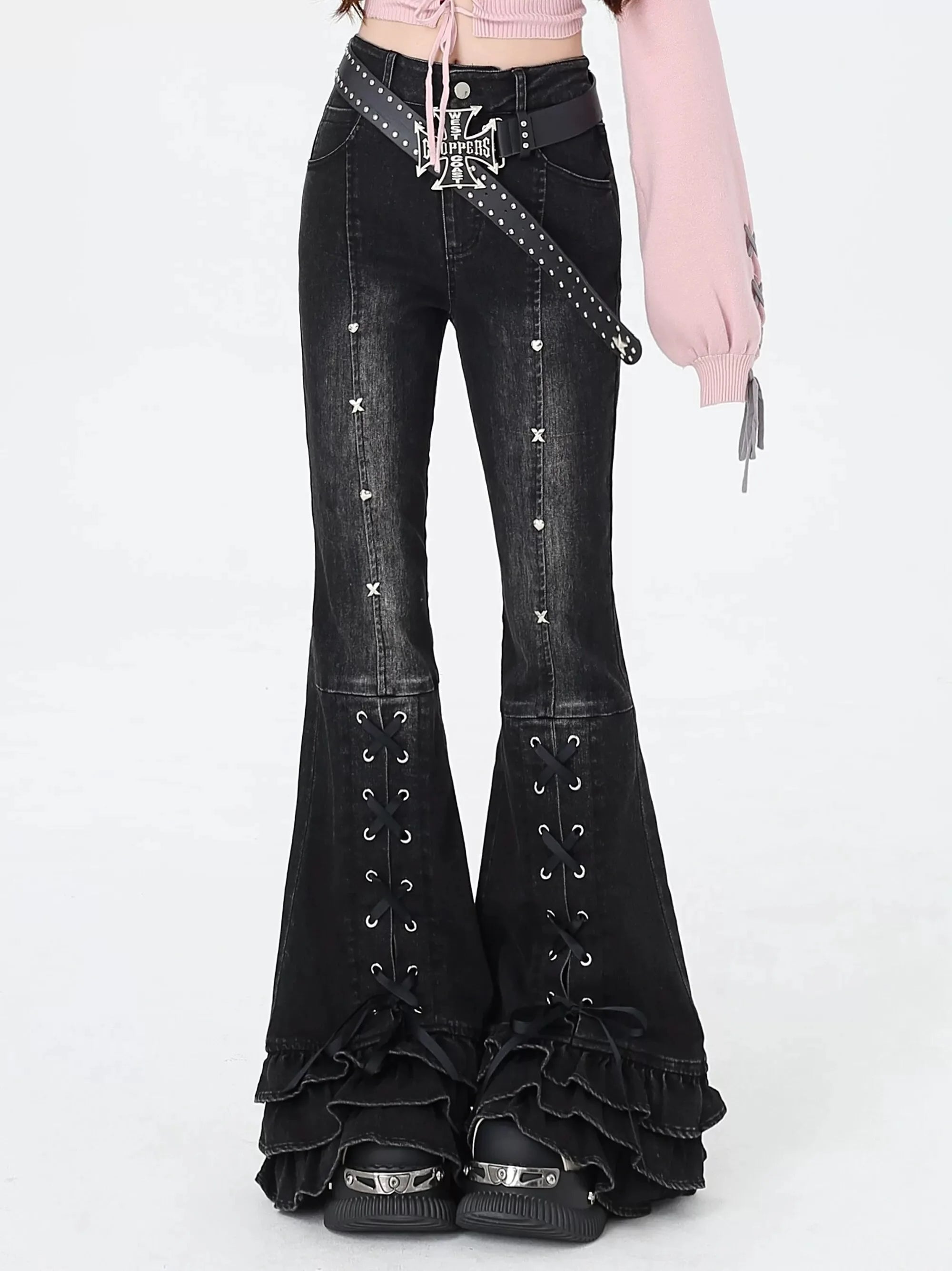 Design Trend Women's Cotton High Waist Zipper Fly Closure Embroidery Trousers
