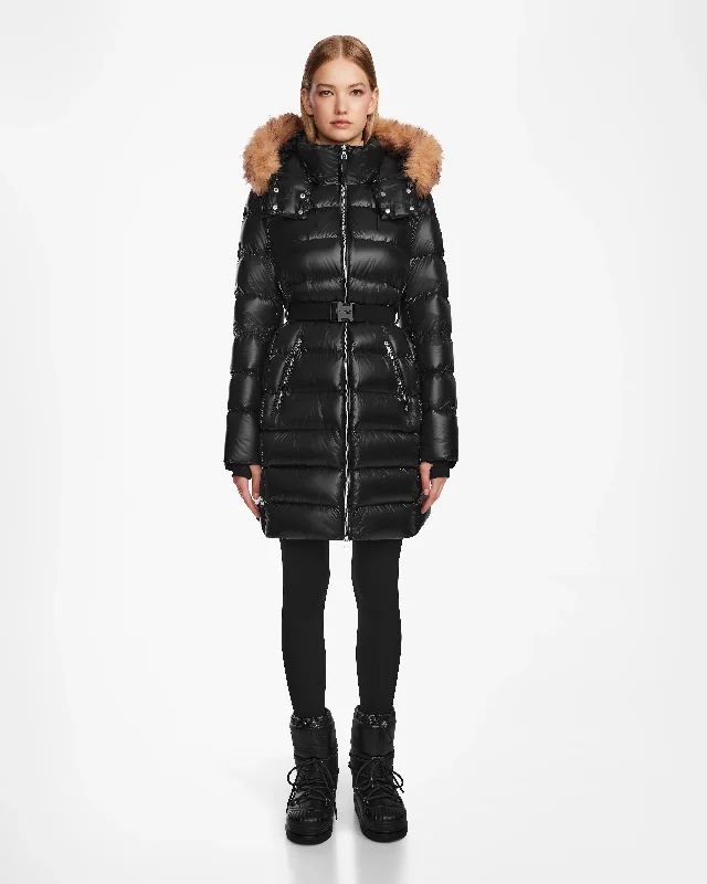 Celebrity Style LILITH WOMEN'S GLOSSY QUILTED DOWN PUFEFR WITH FAUX FUR