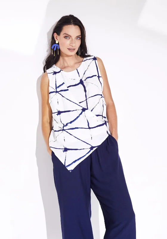 Sports And Leisure Naya Mock Wrap Print Top, White & Navy