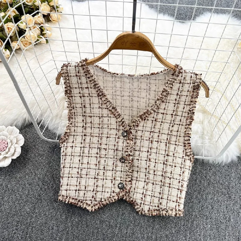 High-end Design vest for women short vest V-neck jacket top       S4227