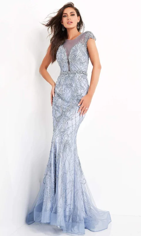 Goddess Outfit Jovani - 00883 Cap Sleeve Beaded Illusion Jewel Long Gown