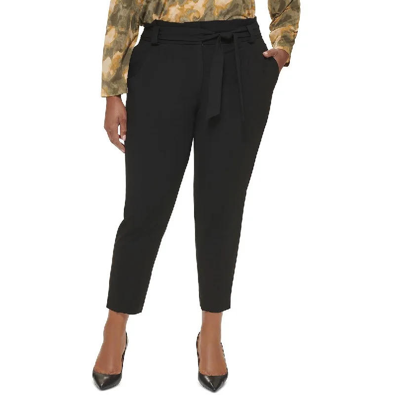 Perfect Tailoring Calvin Klein Womens Plus High Rise Tie-Waist Ankle Pants