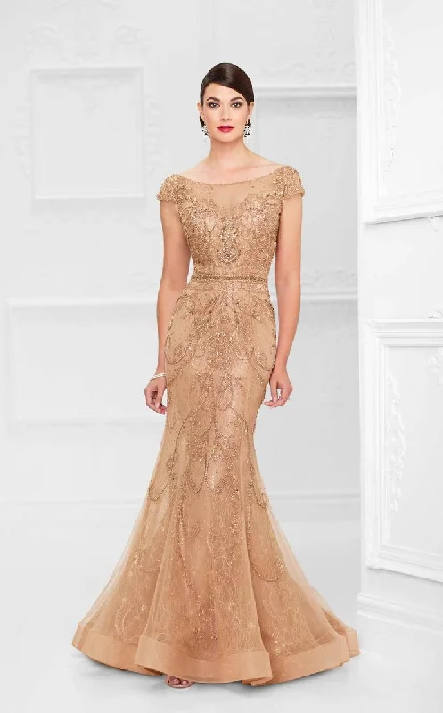 Luxury Classic Ivonne D by Mon Cheri - Embellished Cap Sleeved Mermaid Gown 117D66