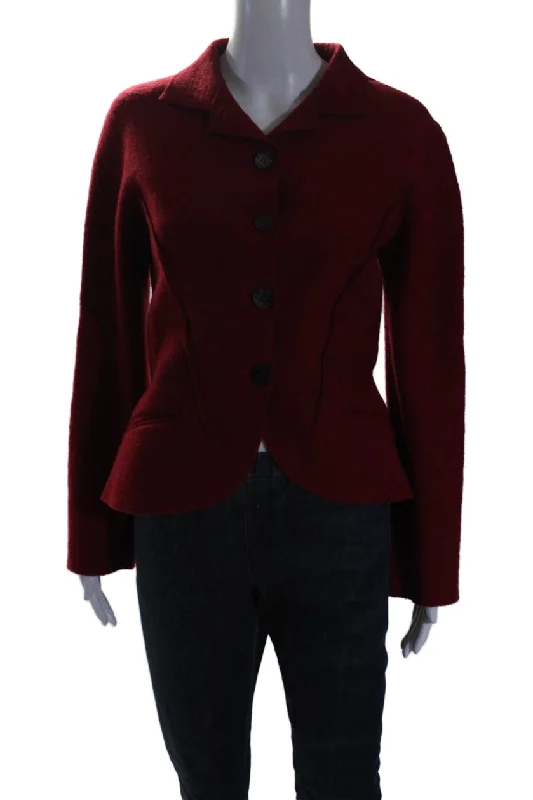Energy Wear Balmain Womens Wool Collared Long Sleeve Button Up Jacket Red