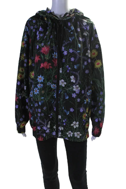 Fashion Pioneer Gucci Womens Floral Print Full Zipper Rain Jacket Black
