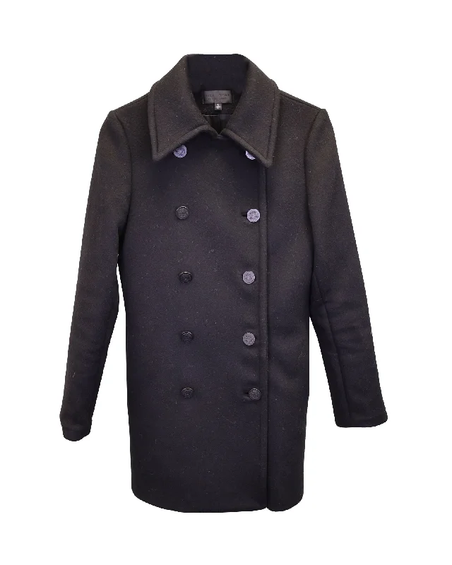 Comfortable Mind Nili Lotan Melina Double-Breasted Coat in Black Wool