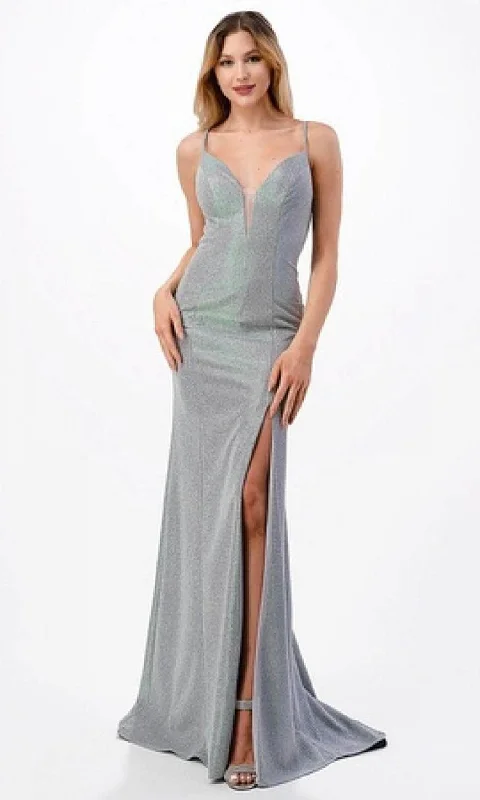 High Street Series Trevi Collection D571 - Sleeveless Plunging Neck Prom Dress