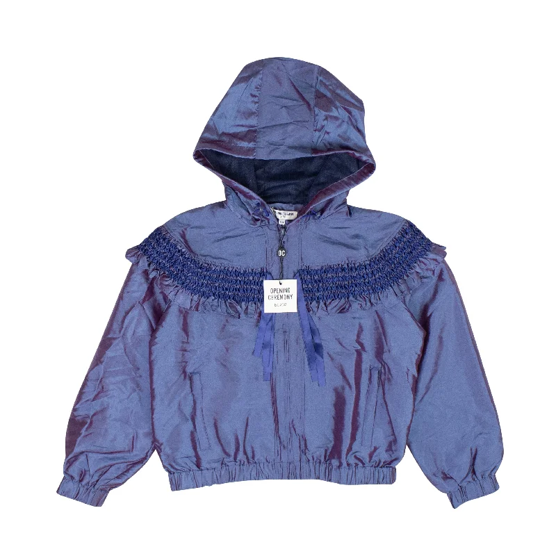 Tropical Style Opening Ceremony Smocked Nylon Windbreaker - Blue