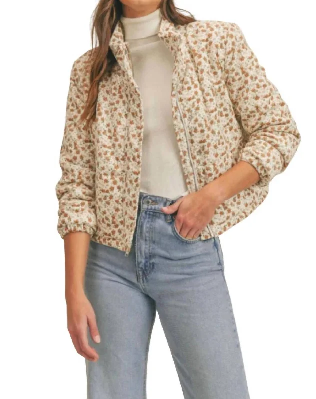 Classic Style Potpourri Corduroy Puffer Jacket In Brown Multi