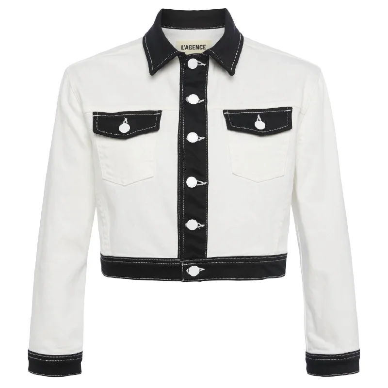High Street Design Koda Colorblock Crop Jacket In White/black