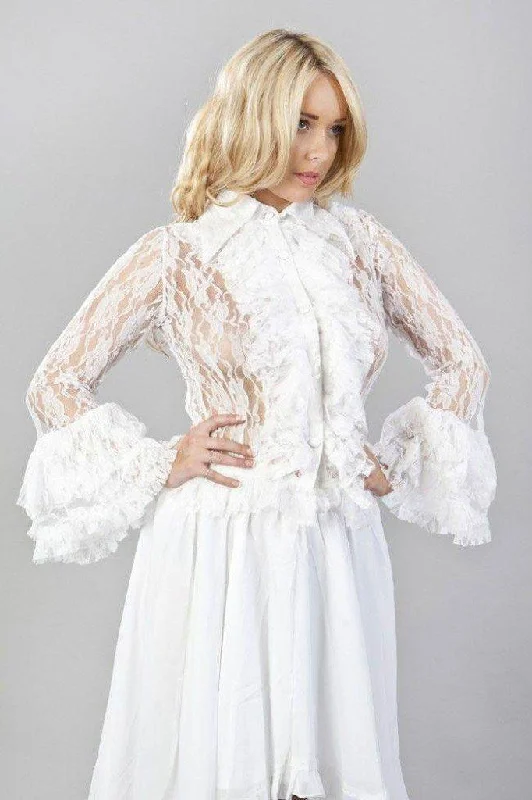 Sports Series Widow Long Sleeve Ladies Vintage Shirt In White Stretch Lace