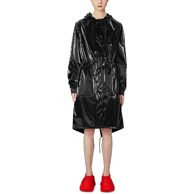 High Street Fashion Womens Faux Leather Hooded Raincoat