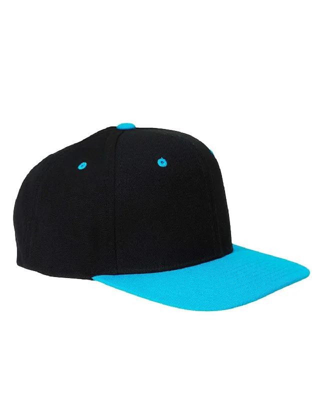 Sports And Leisure Yupoong 6-Panel Structured Flat Visor Cap | Black/ Teal