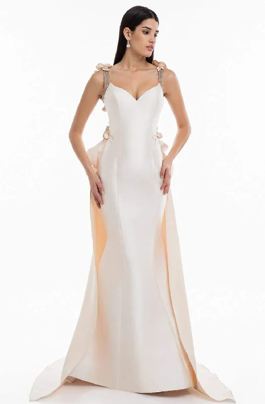 Design Trend Terani Couture - Split Tail Floral Appliqued Mermaid Gown 1821E7122 - 1 pc Taupe Silver In Size 12 Available