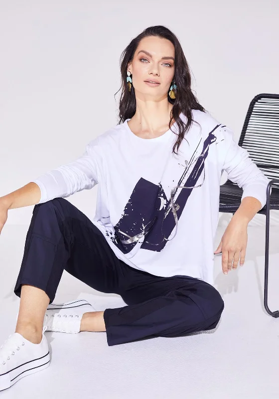 Exquisite Design Naya Splash Placement Print Top, White & Navy
