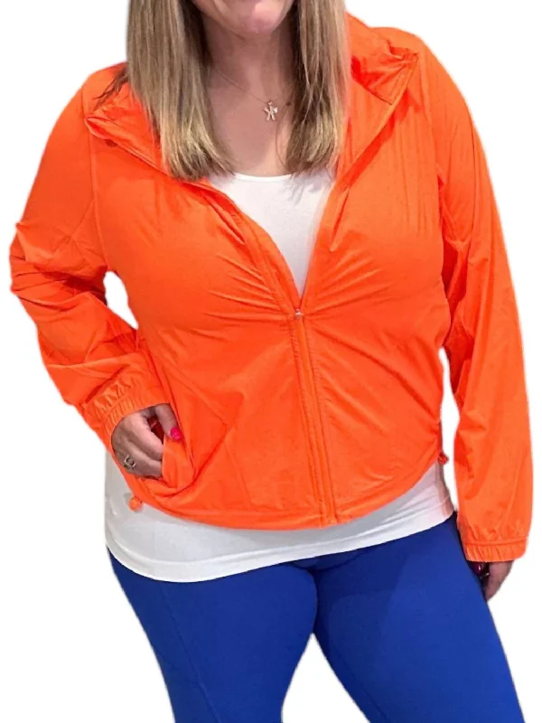 Celebrity Style Stretch Long Sleeve Hoodie Jacket In Orange