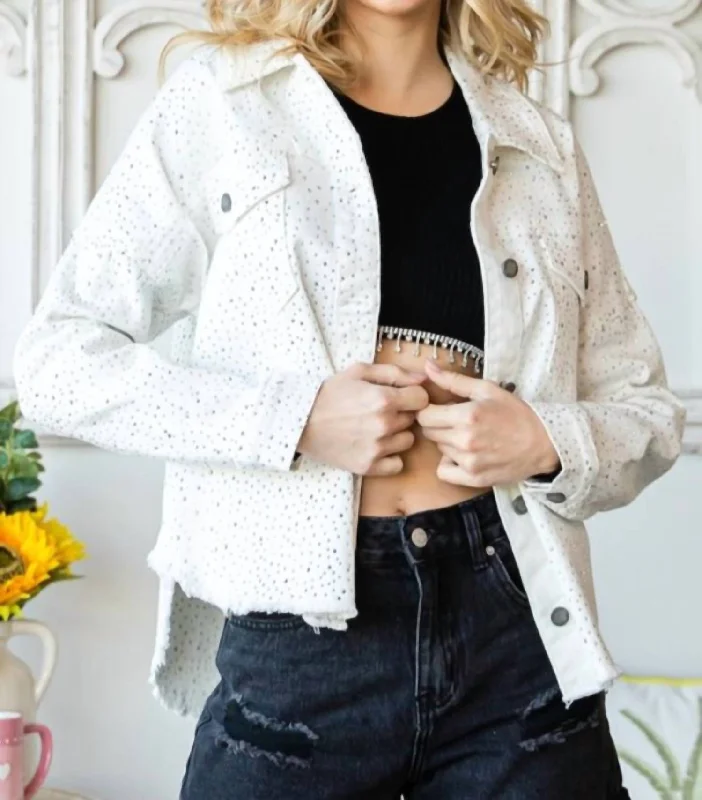 Bright Colors Sparkle Denim Jacket In White