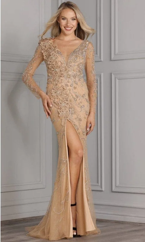 Lace Design Terani Couture - 2111GL5023 Plunging V-Neck Appliqued Gown