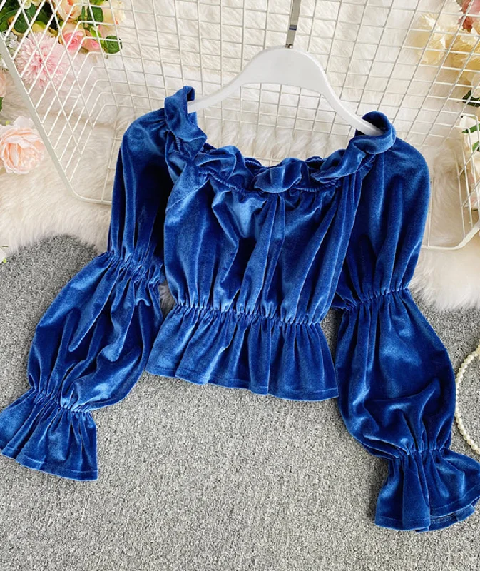 Modernism Long Sleeve Velvet Tops     S4390
