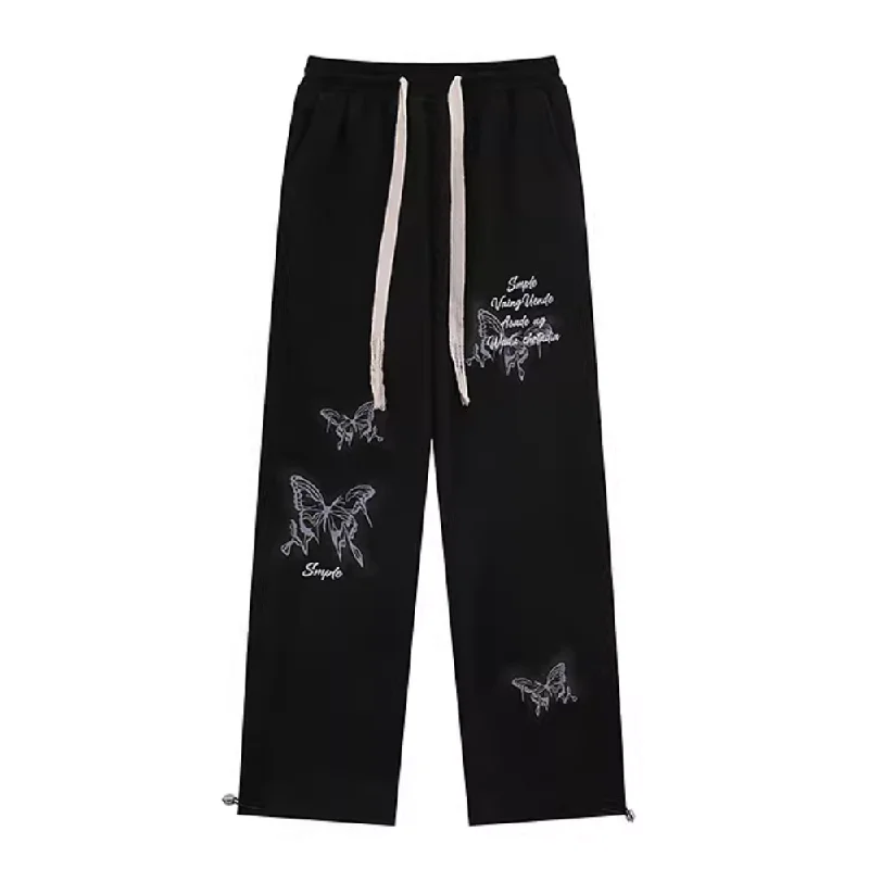 High-end Sense Retro Butterfly Print Versatile Sweatpants
