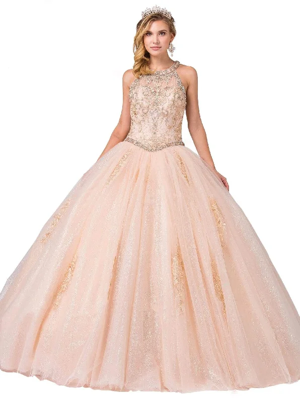 High Street Design Dancing Queen - 1346 Jeweled Lace Appliqued Halter Ballgown