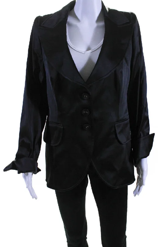 High-end Customization Escada Womens Wide Lapel Button Down Suit Jacket Jet Black