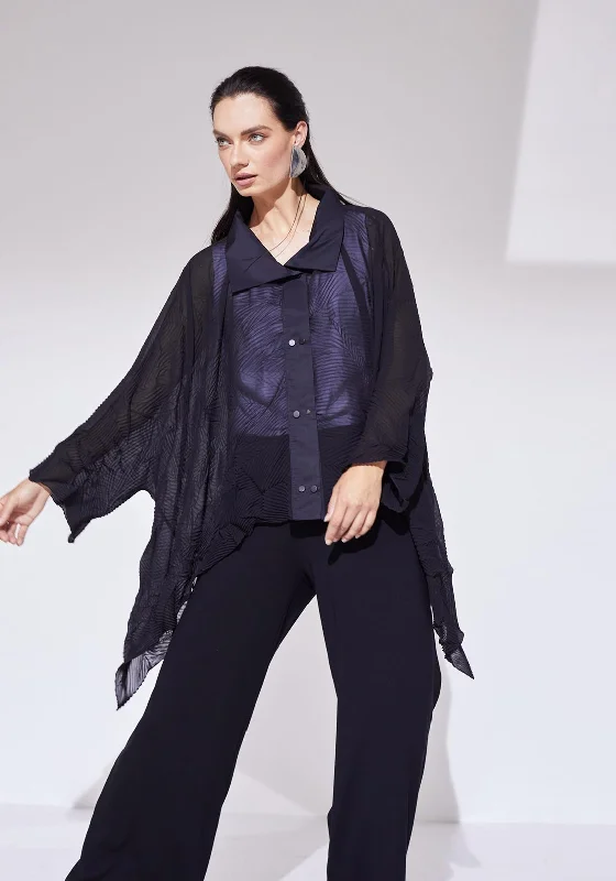 Basic Version Naya Taffeta Collar Crinkled Shirt, Black
