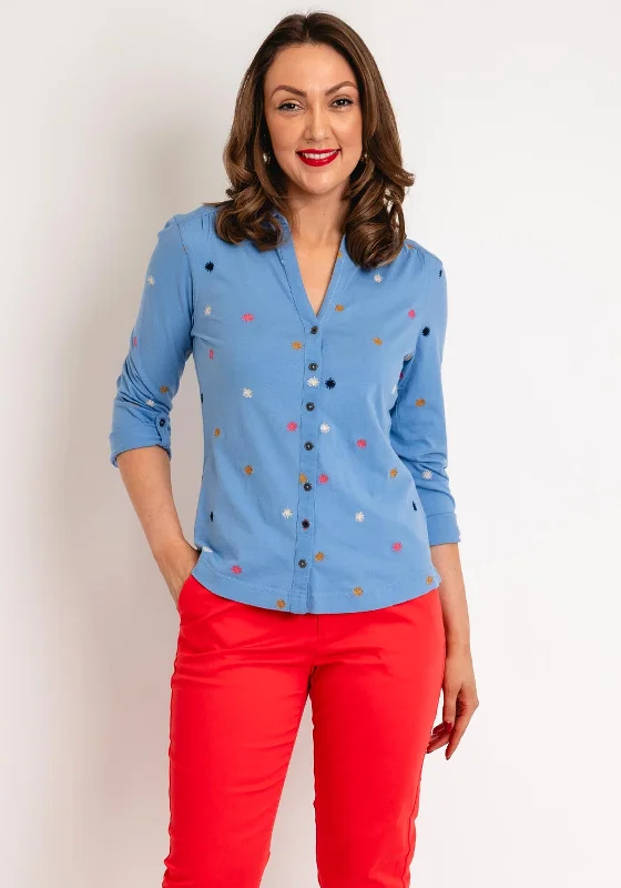 Celebrity Style White Stuff Annie Embroidered Jersey Shirt, Blue