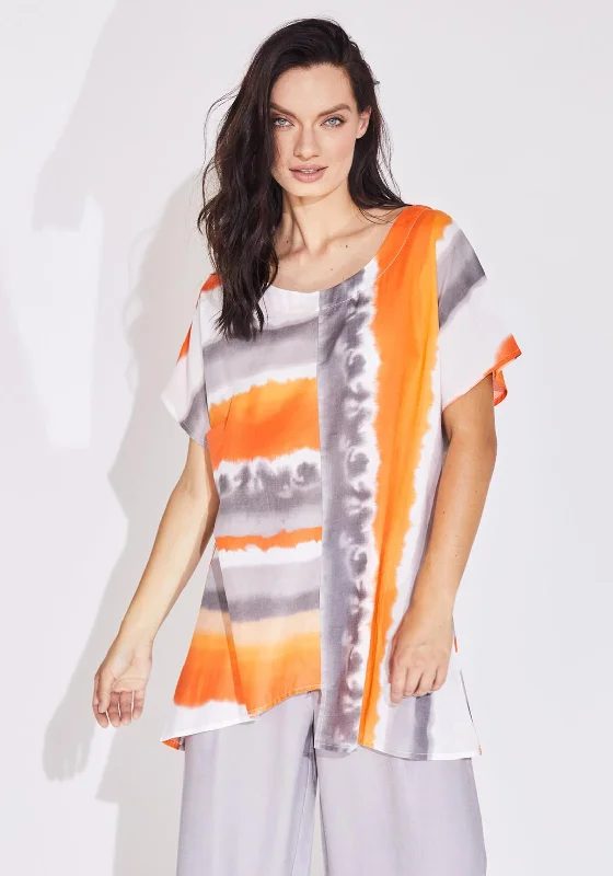 European Plan Naya Stripe Print Flared Top, Orange & Grey