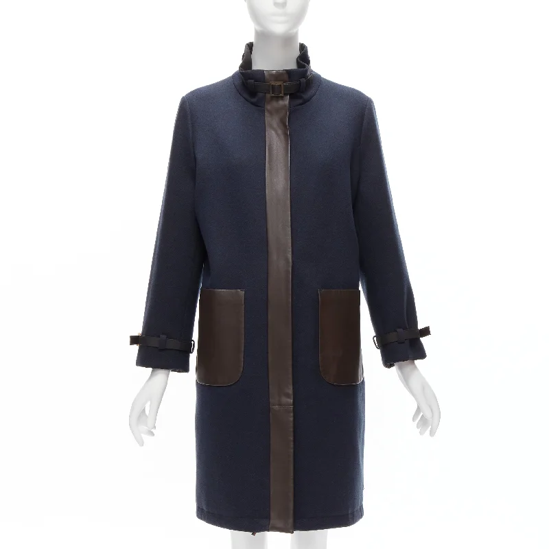 High-end Customization Loro Piana Storm System Reversible cashmere wool leather trimmed coat