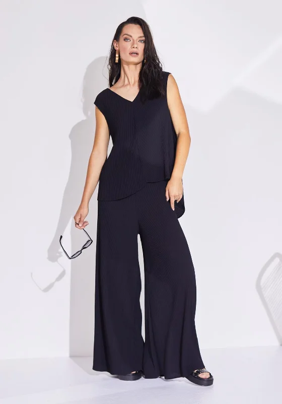 Printed Patterns Naya Pleated V Neck Sleeveless Top, Black