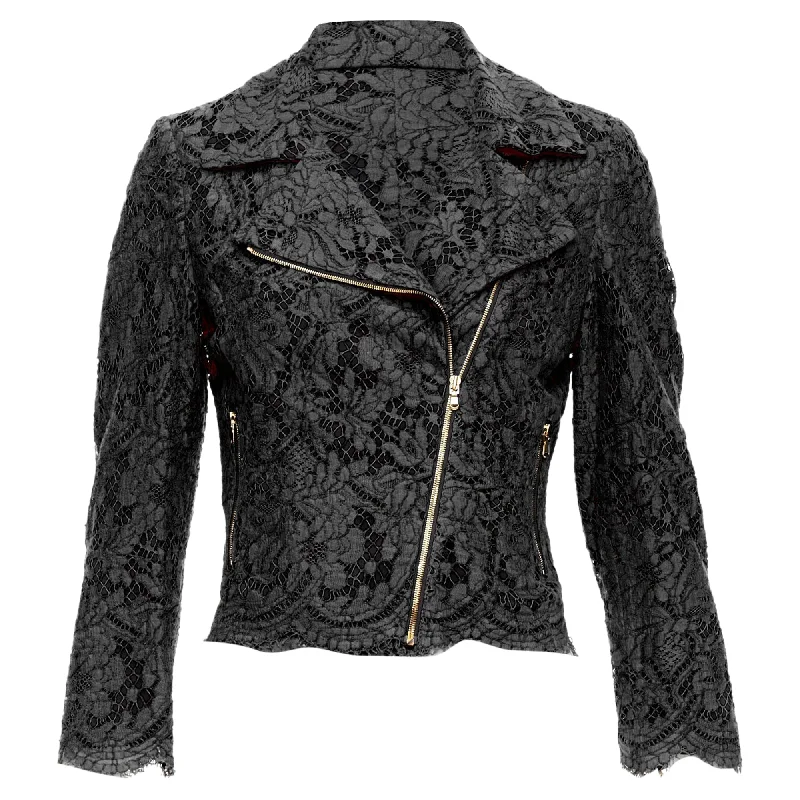 Goddess Outfit Msgm Cotton Blend Lace Side Zip Cropped Biker Jacket