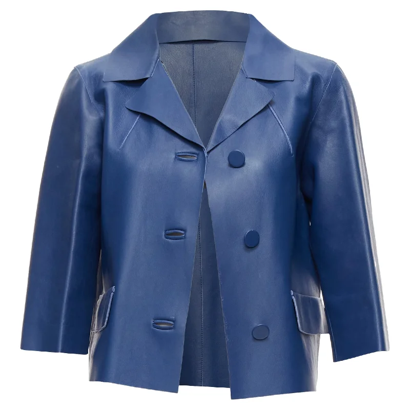 Urban Style Marni Lambskin Leather Shoulder Darts Pocketed Cropped Jacket