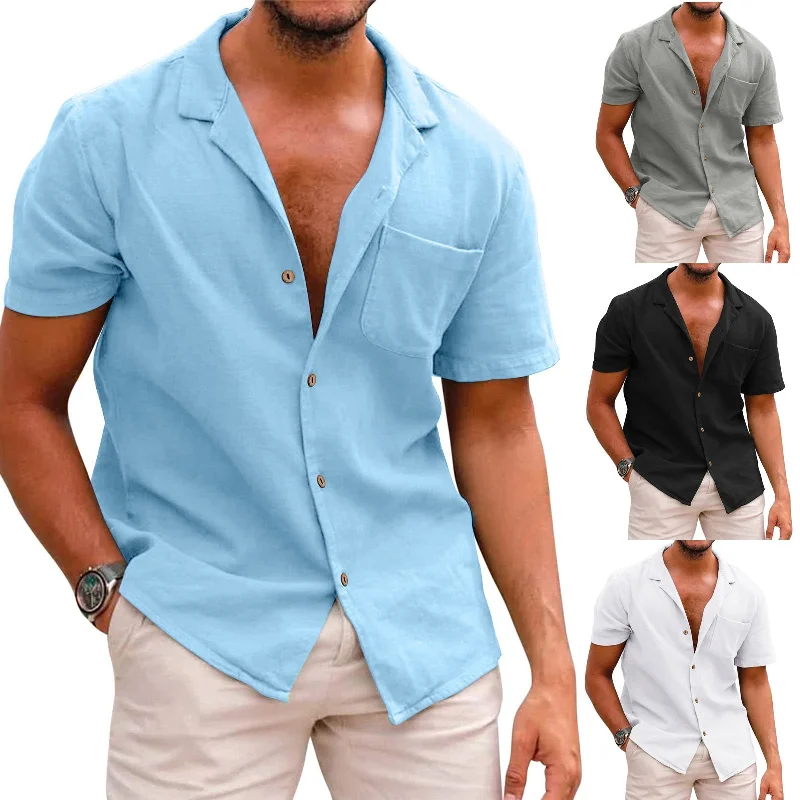 High-end Wear Casual Linen Short Sleeves Shirts for Men
