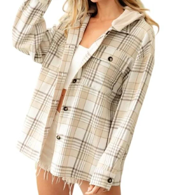 Editorial Design Hooded Flannel Jacket In Oatmeal Multi