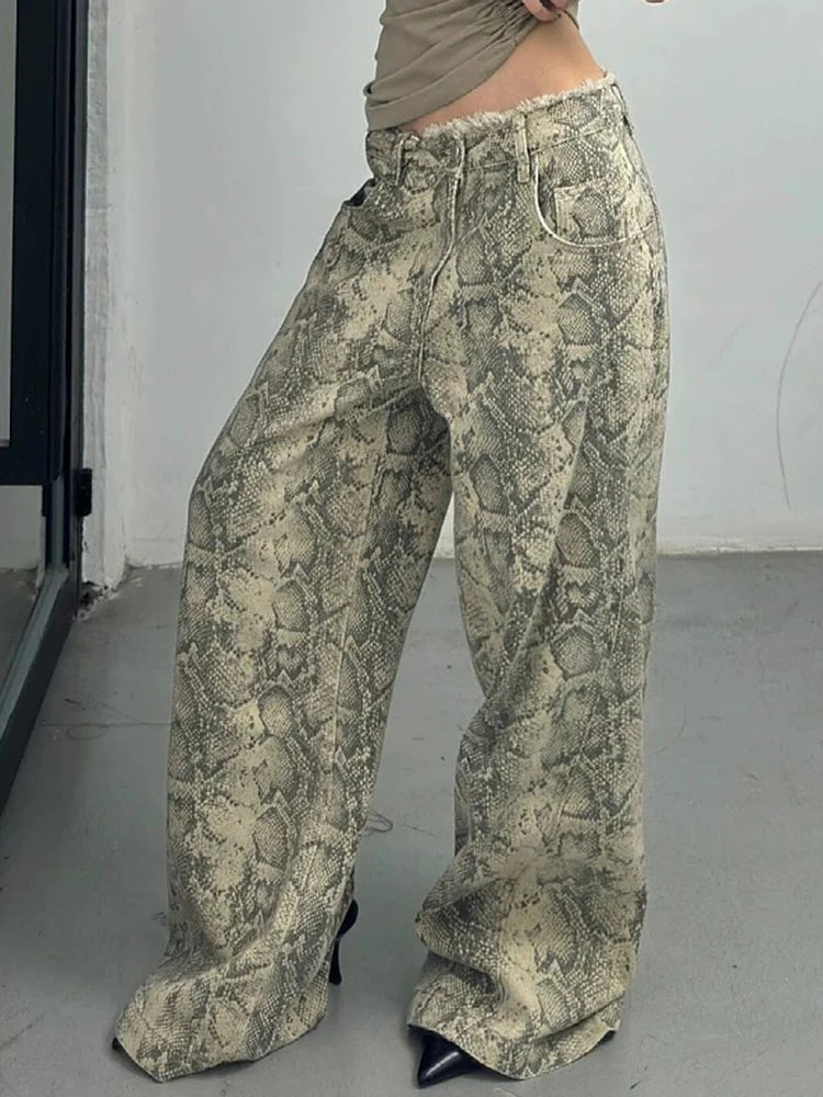 High-end Wear Women's Polyester Zipper Fly Closure Printed Pattern Trousers
