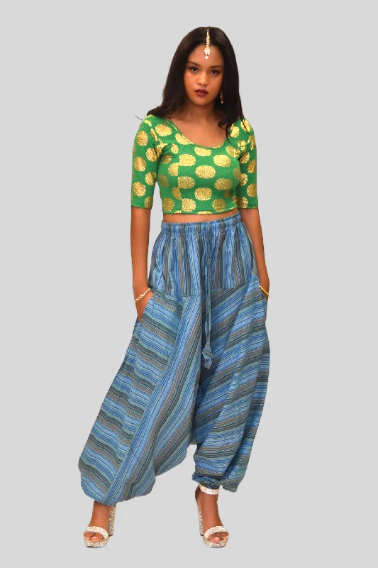 Personalized Outfit Unisex Cotton Azure Blue Striped Harem pants