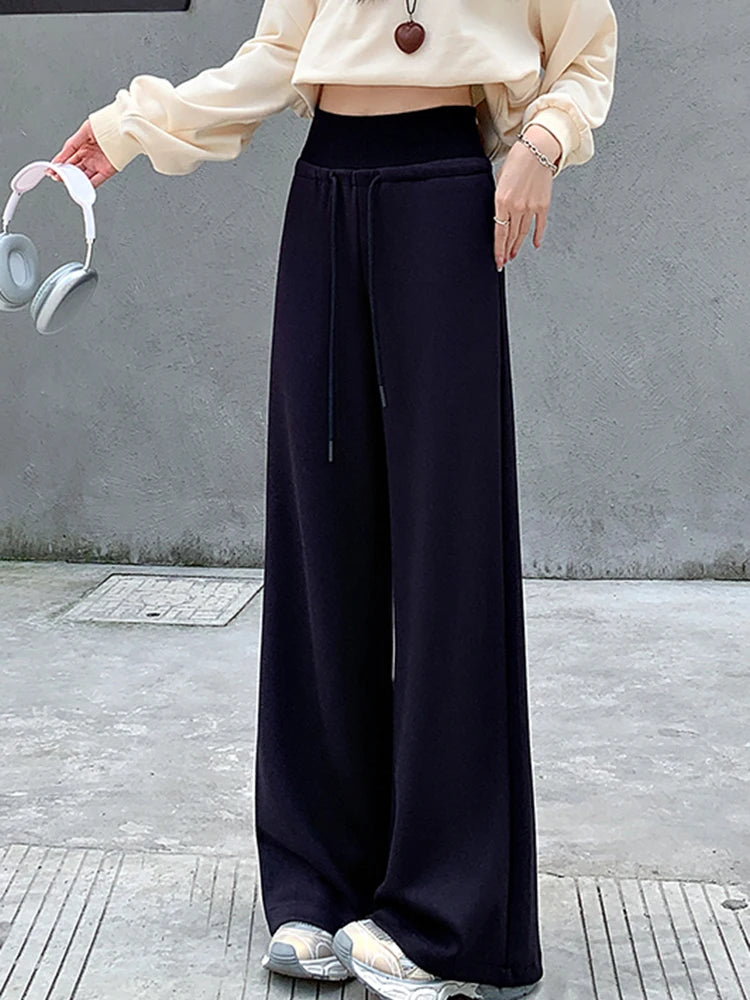 British Style Women's Polyester Elastic Closure High Waist Casual Wear Trousers