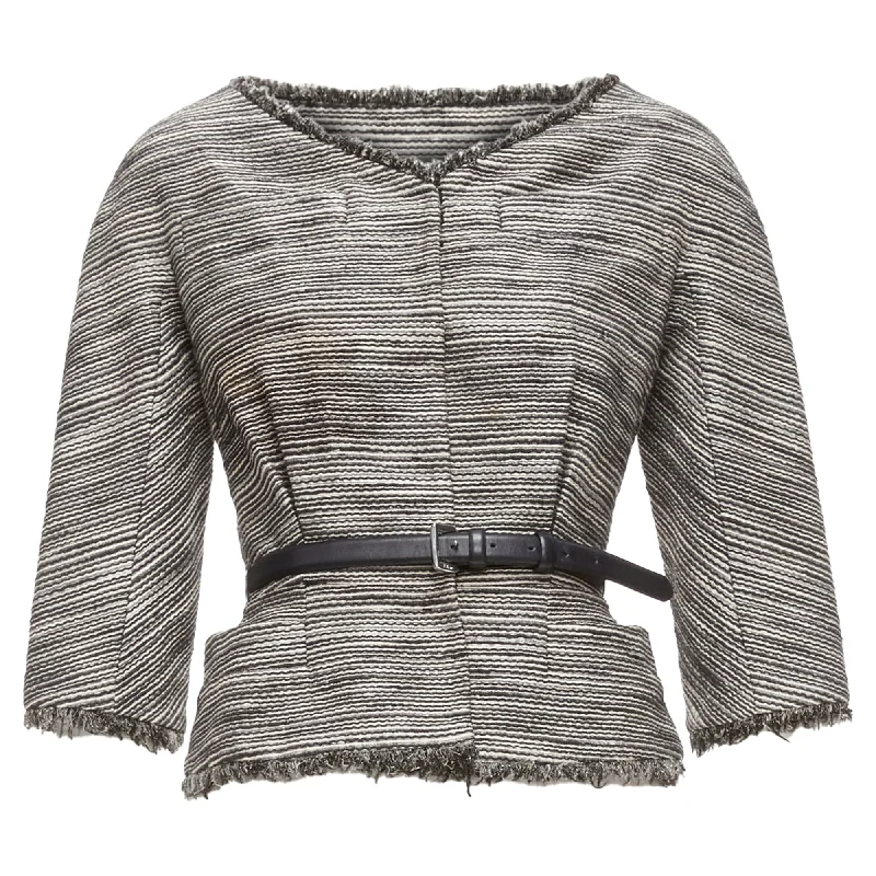 Lace Design Christian Dior Applique Cotton Leather Belt Cropped Bar Jacket