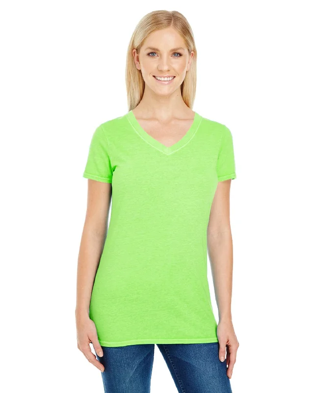 Exquisite Design Threadfast Apparel Ladies Pigment Dye V-Neck Tee | Lime