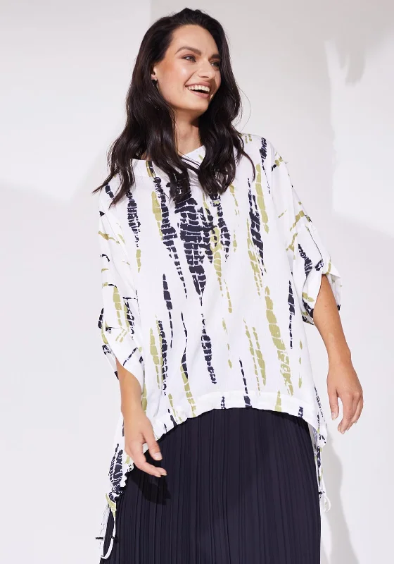 Retro Prints Naya Printed Panel Dip Hem Shirt, White & Olive
